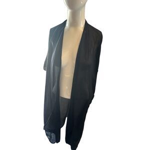 Beach Cover Up Open Front Sheer OS High Slit on Sides Black EUC